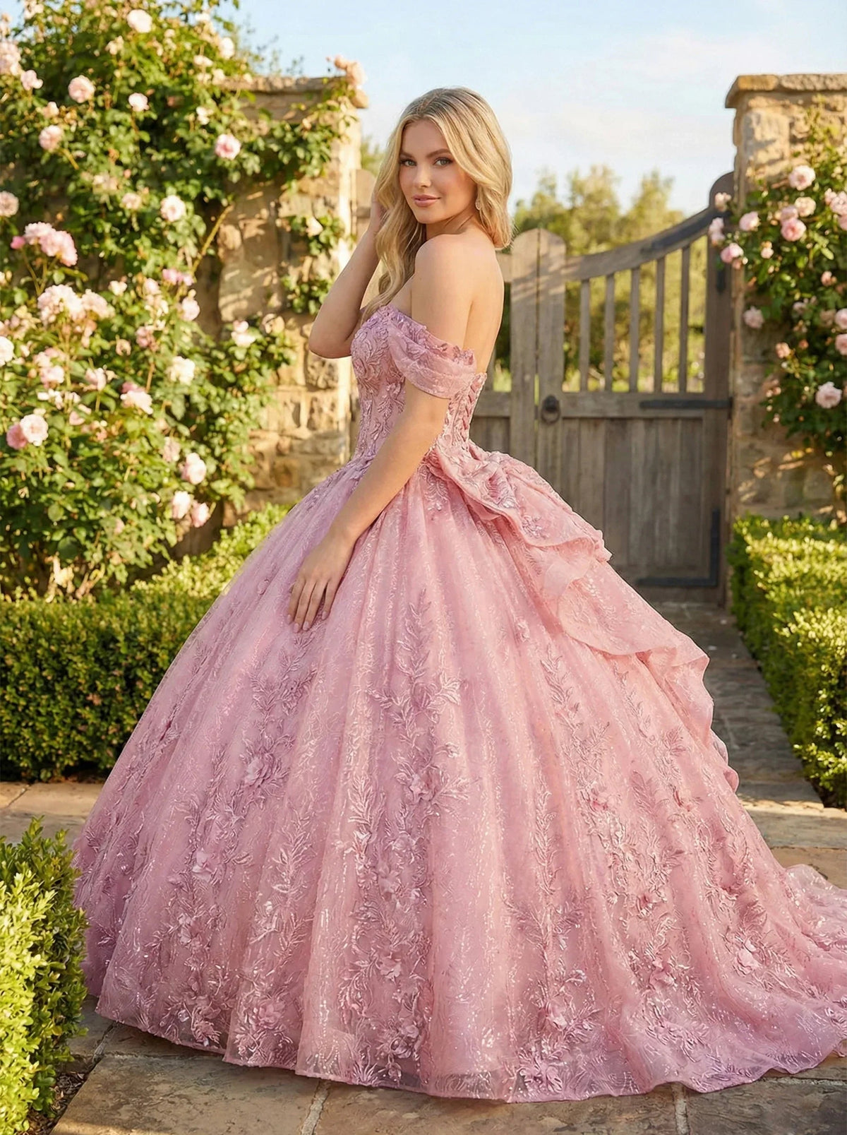Charming Ball Gown cold shoulder Quinceañera Dress With Embroidery and Bow | Promspark