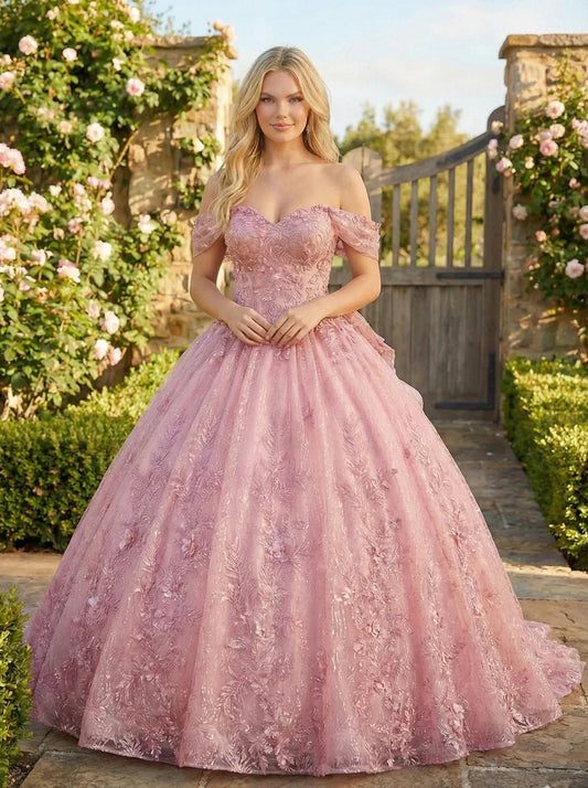 Charming Ball Gown cold shoulder Quinceañera Dress With Embroidery and Bow | Promspark