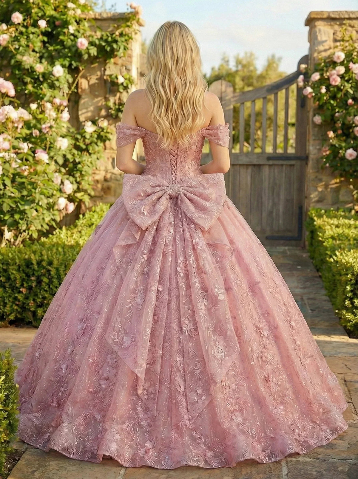 Charming Ball Gown cold shoulder Quinceañera Dress With Embroidery and Bow | Promspark