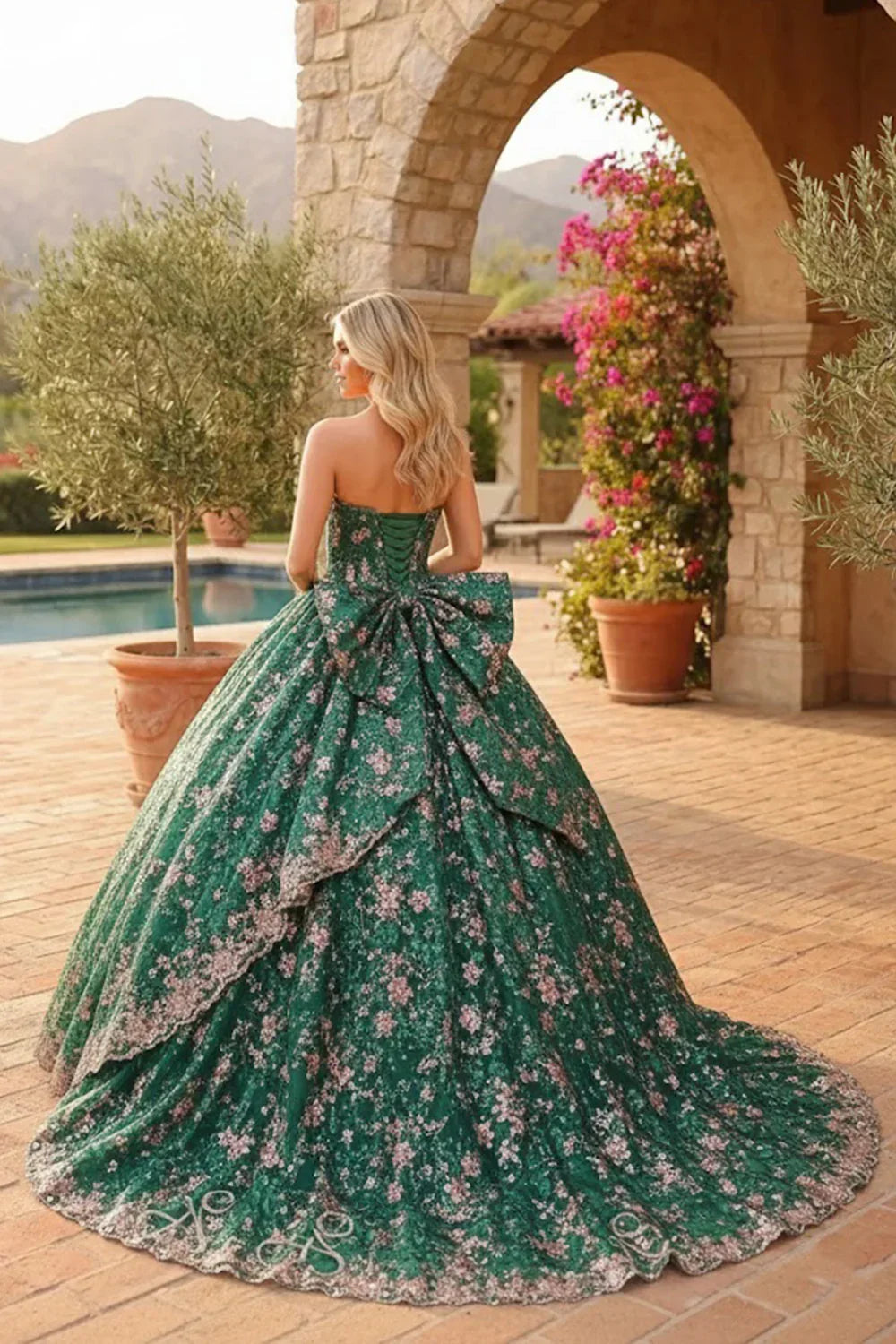 Charming Glitter Ball Gown Sleeveless Quinceañera Dress With Embroidery and Bow | Promspark