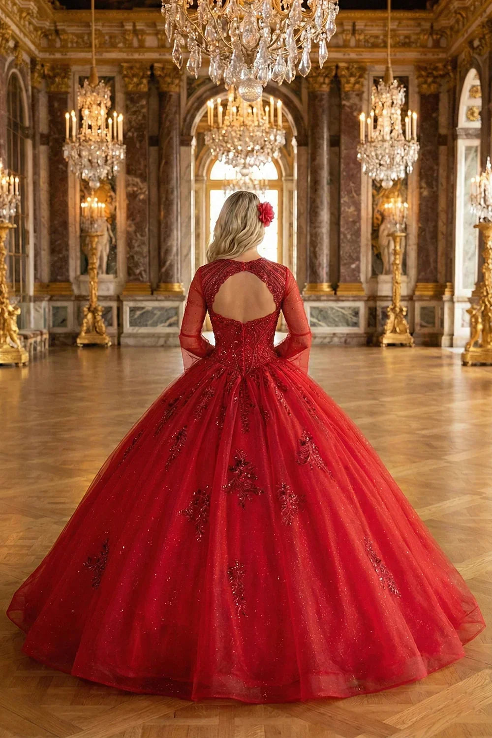 Chic High Neck Tulle QUINCEAÑERA Dress With Lace & Cut-out Back | Promspark