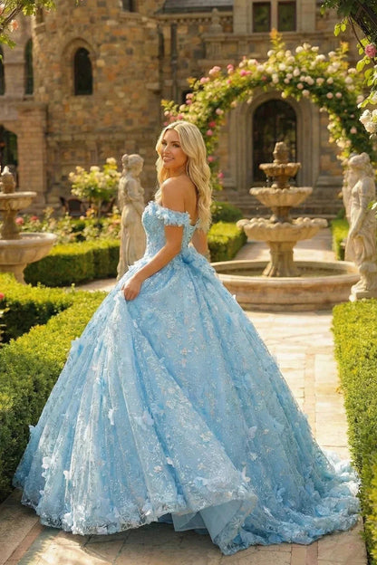 Elegant Ball Gown Cold Shoulder Quinceañera Dress With 3D Floral and Bow | Promspark