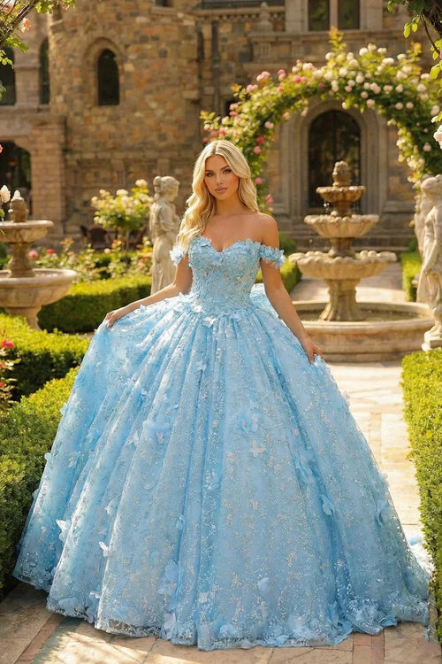 Elegant Ball Gown Cold Shoulder Quinceañera Dress With 3D Floral and Bow | Promspark
