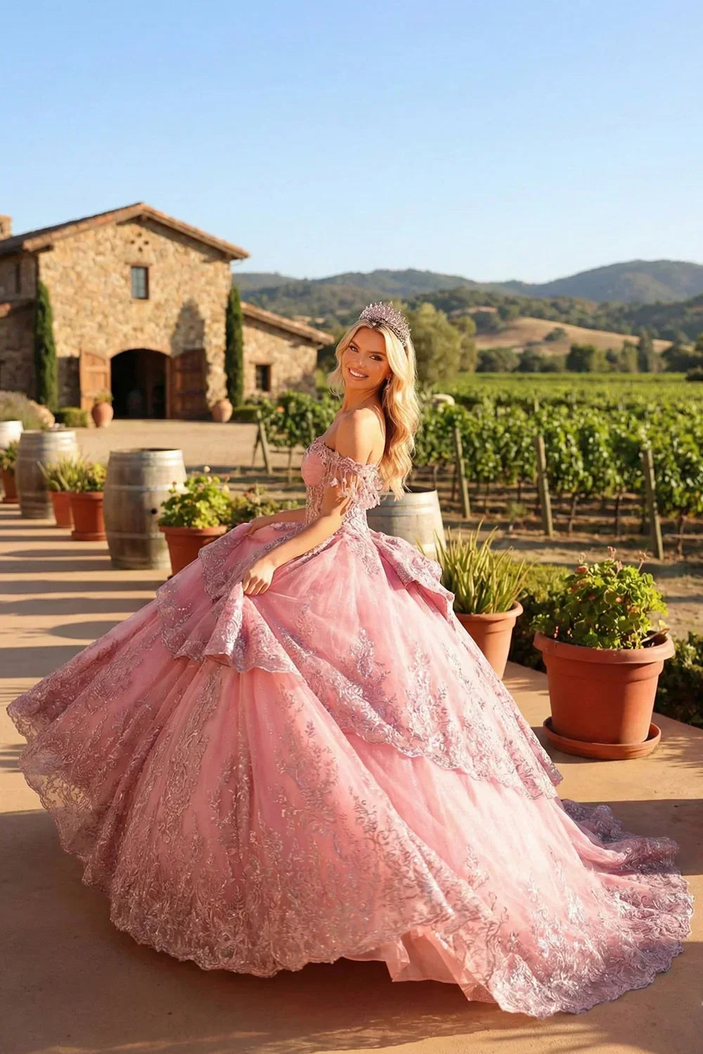 Elegant Ball Gown Cold Shoulder Quinceañera Dress With Floral Appliqued and bow | Promspark