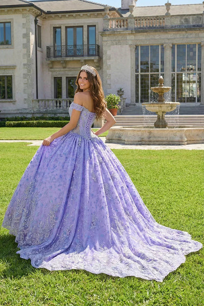 Elegant Ball Gown Cold Shoulder Quinceañera Dress With Floral Embroidery | Promspark