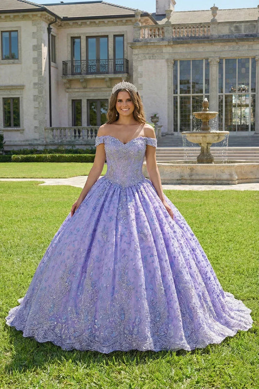 Elegant Ball Gown Cold Shoulder Quinceañera Dress With Floral Embroidery | Promspark