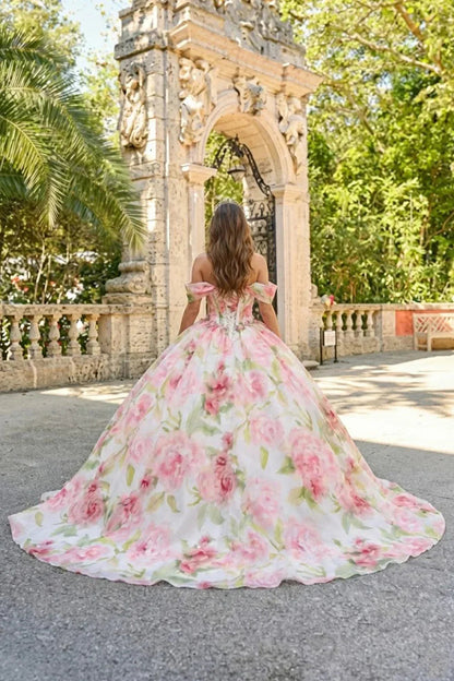 Elegant Ball Gown Cold Shoulder Quinceañera Dress With Floral Pattern | Promspark