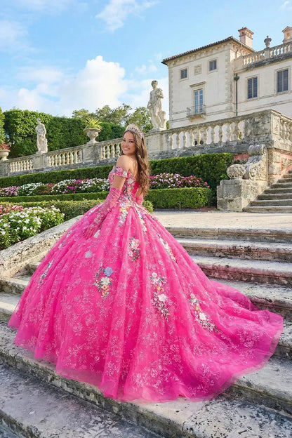 Elegant Ball Gown Cold Shoulder Quinceañera Dress With Sheer Sleeves | Promspark