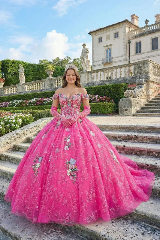 Elegant Ball Gown Cold Shoulder Quinceañera Dress With Sheer Sleeves | Promspark