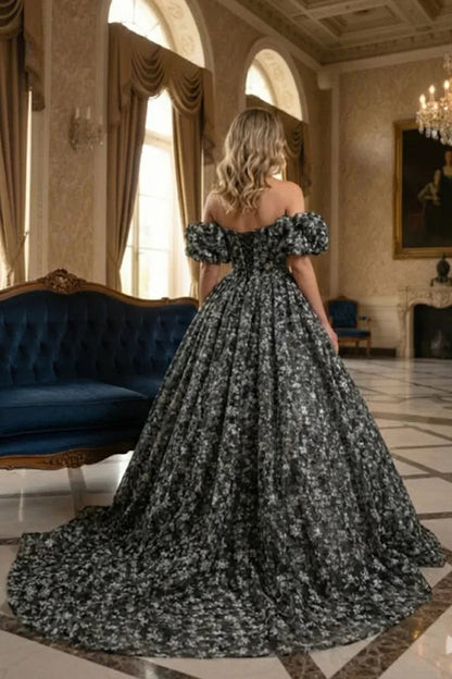 Elegant Ball Gown Off-the-shoulder Quinceañera Dress With Floral Pattern | Promspark