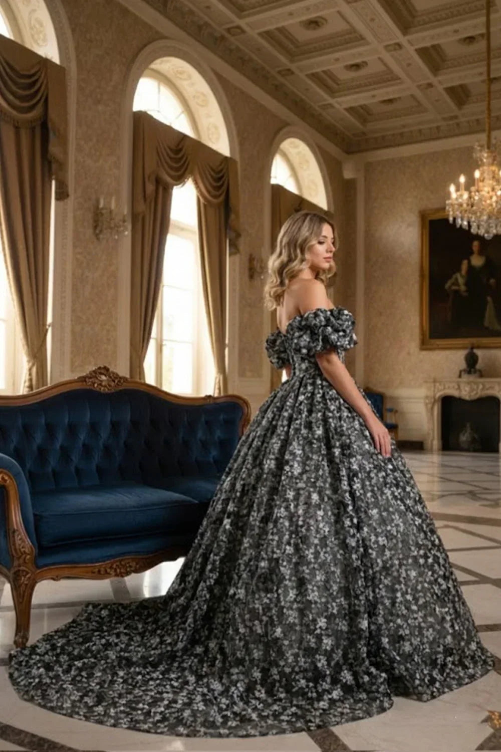 Elegant Ball Gown Off-the-shoulder Quinceañera Dress With Floral Pattern | Promspark