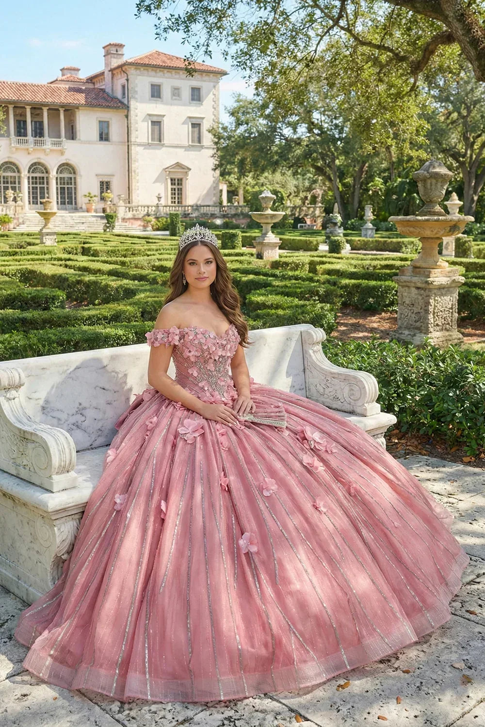 Elegant Ball Gown Off-the-shoulder Quinceañera Dress With Lace & 3D Floral | Promspark