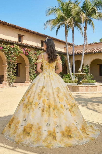 Elegant Ball Gown Spaghetti Strap Quinceañera Dress With Floral Pattern and Lace | Promspark