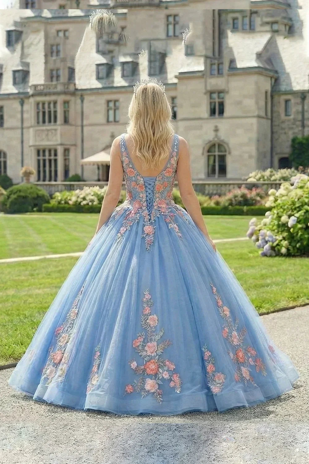 Elegant Ball Gown Spaghetti Strap Quinceañera Dress With Lace & 3D Floral | Promspark