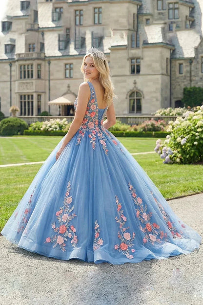 Elegant Ball Gown Spaghetti Strap Quinceañera Dress With Lace & 3D Floral | Promspark