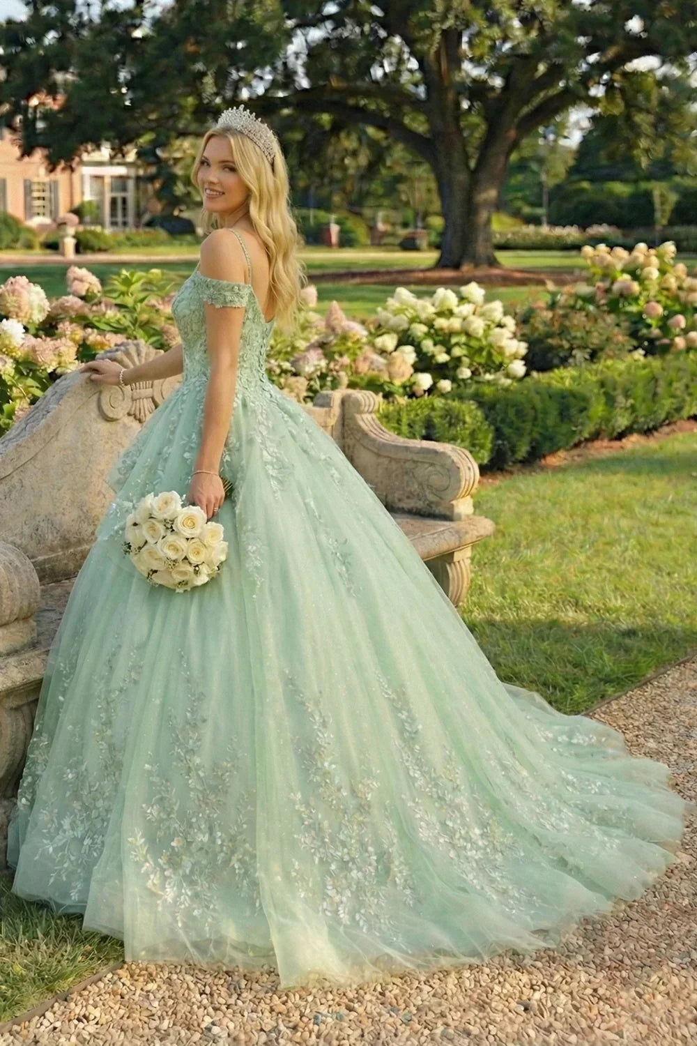 Elegant Ball Gown Cold Shoulder Quinceañera Dress With Floral Embroidery | Promspark