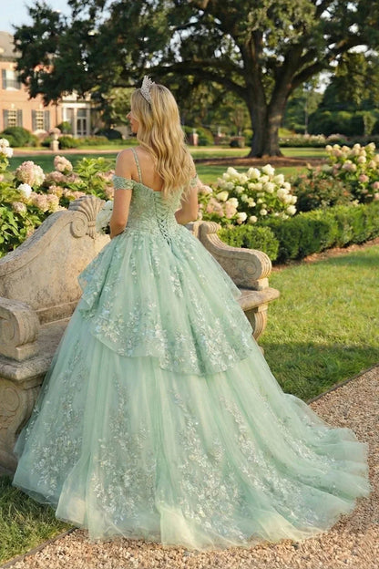 Elegant Ball Gown Cold Shoulder Quinceañera Dress With Floral Embroidery | Promspark