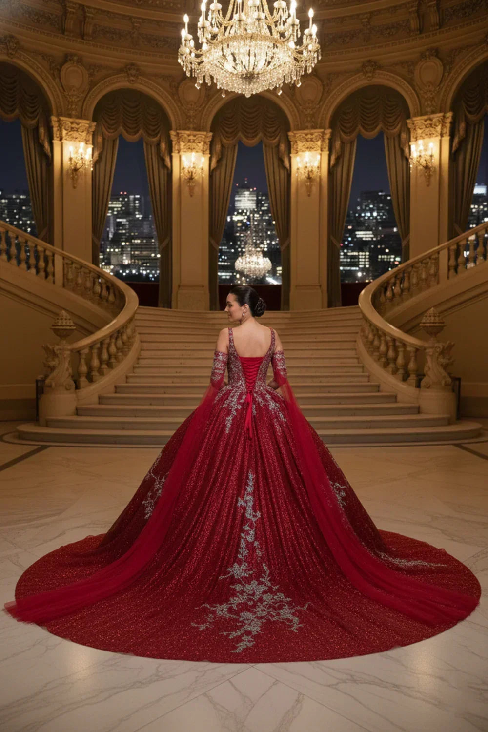 Exquisite Off-the-shoulder Tulle Long QUINCEAÑERA Dress With Embroidery & Glitter | Promspark