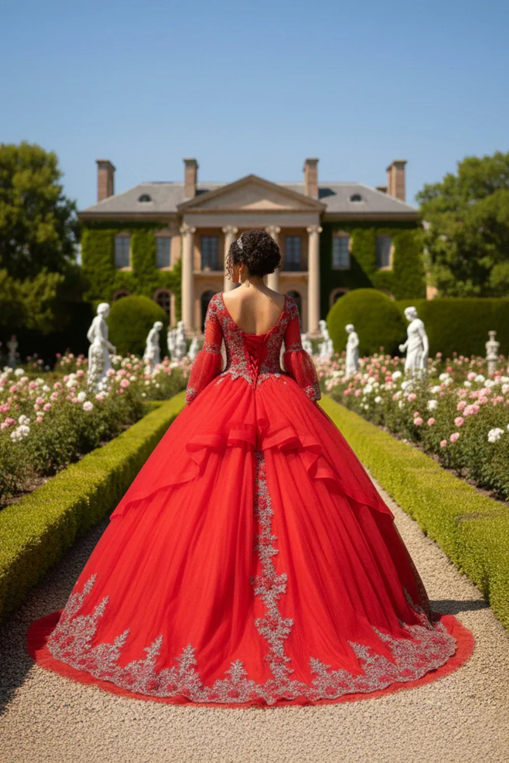 Exquisite Ball Gown V Neck Ruffled Tulle Long QUINCEAÑERA Dress With Beading | Promspark