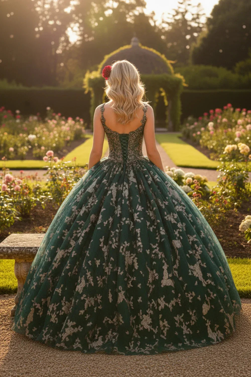 Exquisite Ball Gown V Neck Tulle Long QUINCEAÑERA Dress With Appliqued | Promspark