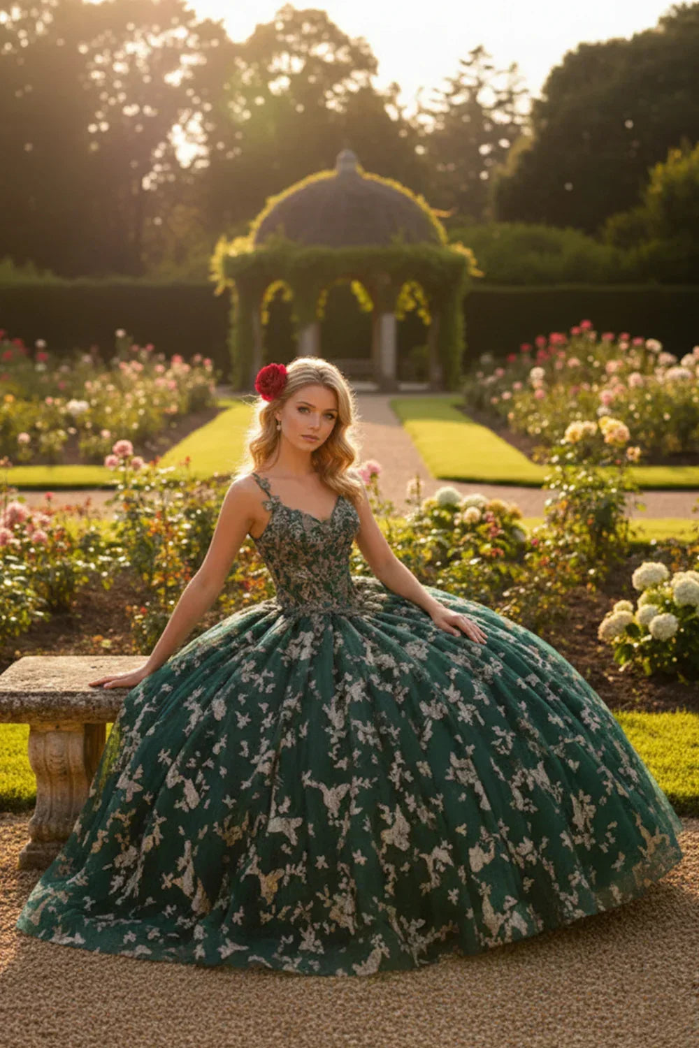 Exquisite Ball Gown V Neck Tulle Long QUINCEAÑERA Dress With Appliqued | Promspark