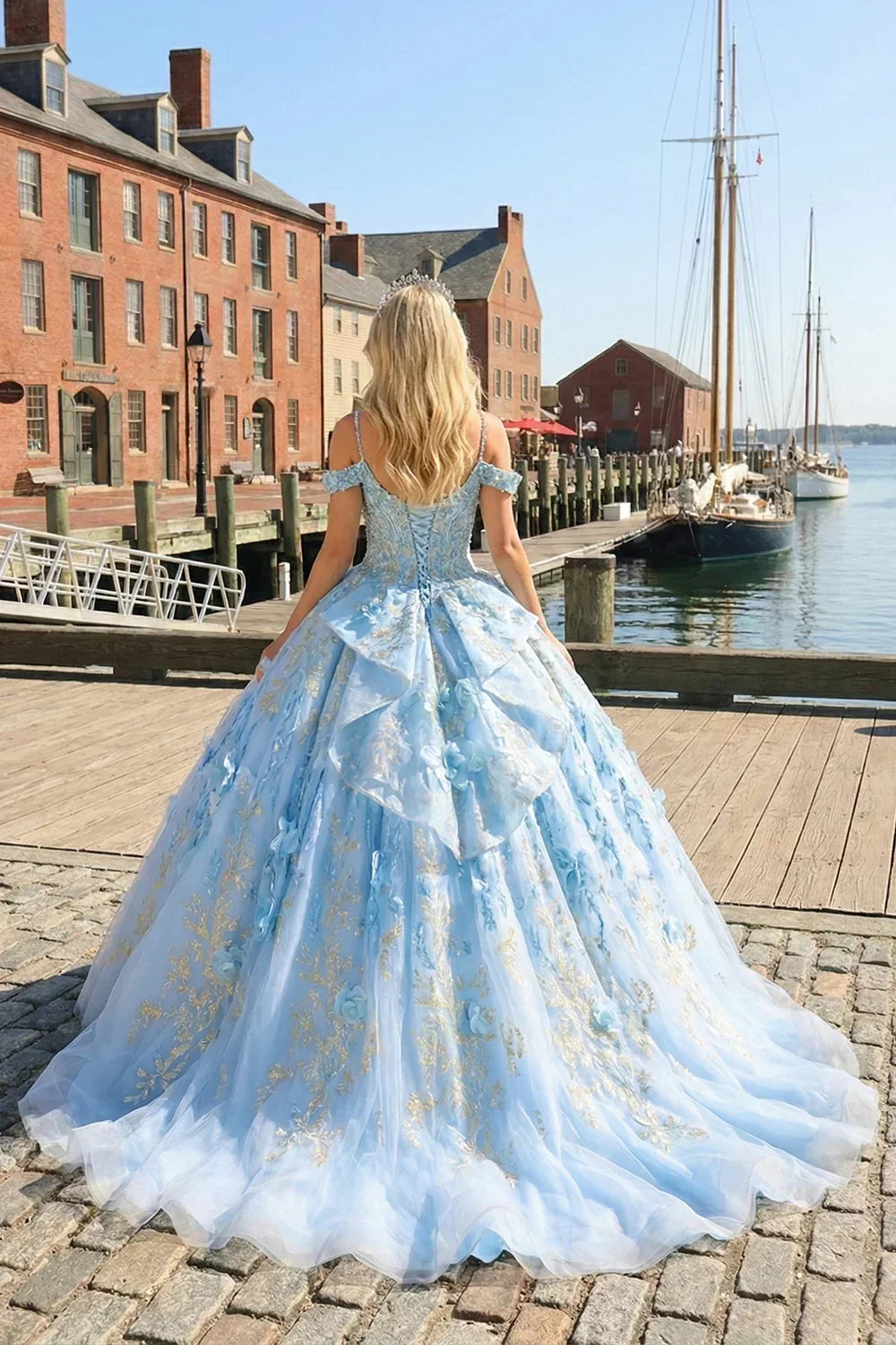 Glittery Ball Gown Cold Shoulder Quinceañera Dress With 3D Floral and Embroidery | Promspark