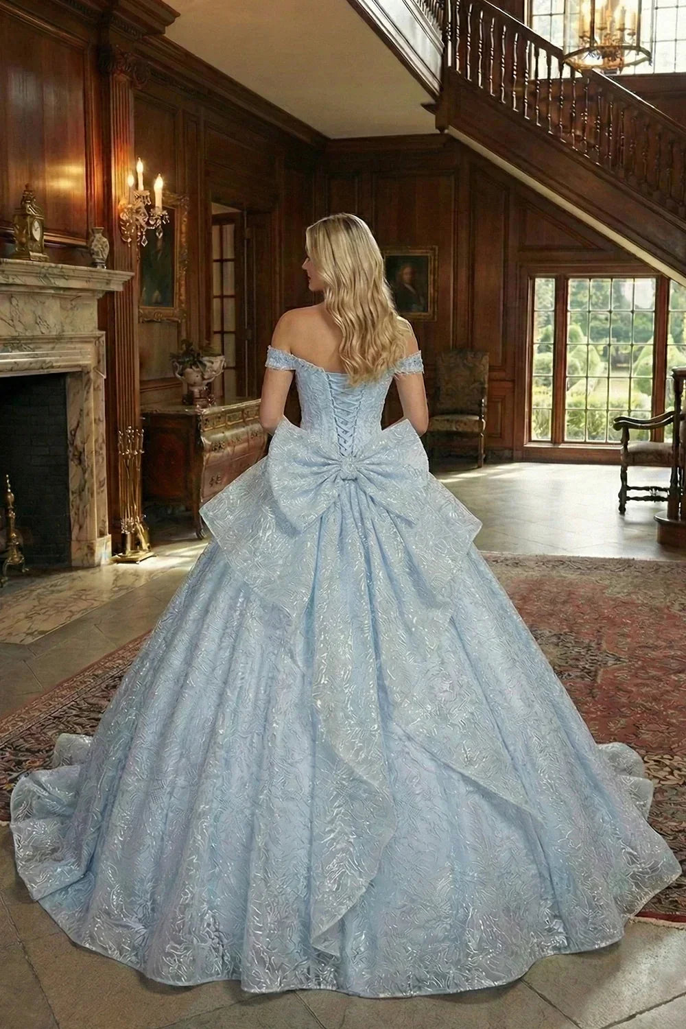 Layered Ruffled Ball Gown Cold Shoulder Quinceañera Dress With Embroidery and Bow | Promspark
