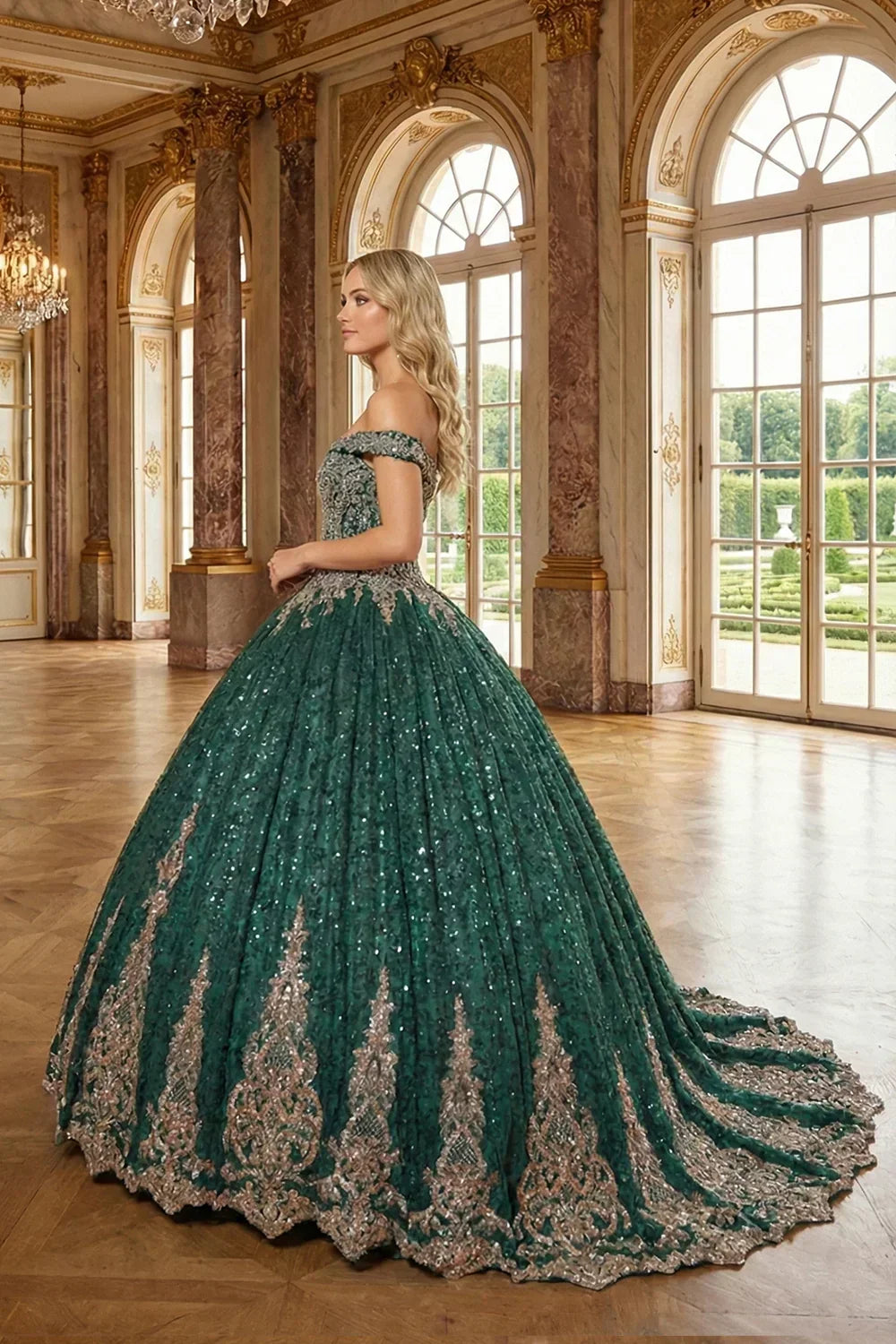 Luxurious Ball Gown Off-the-shoulder Tulle QUINCEAÑERA Dress With Intricate Lace & Glitter | Promspark