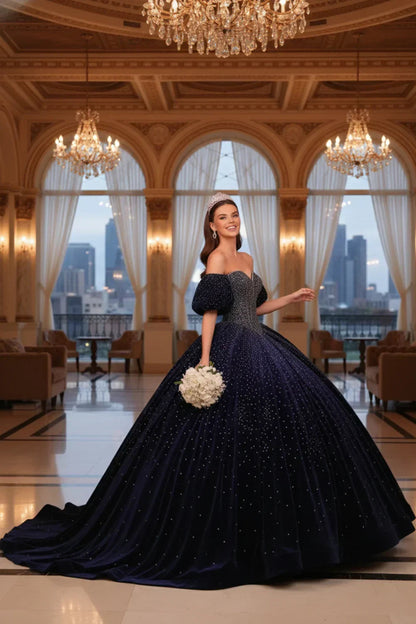 Luxurious Sparkle Ball Gown Cold Shoulder Quinceañera Dress | Promspark