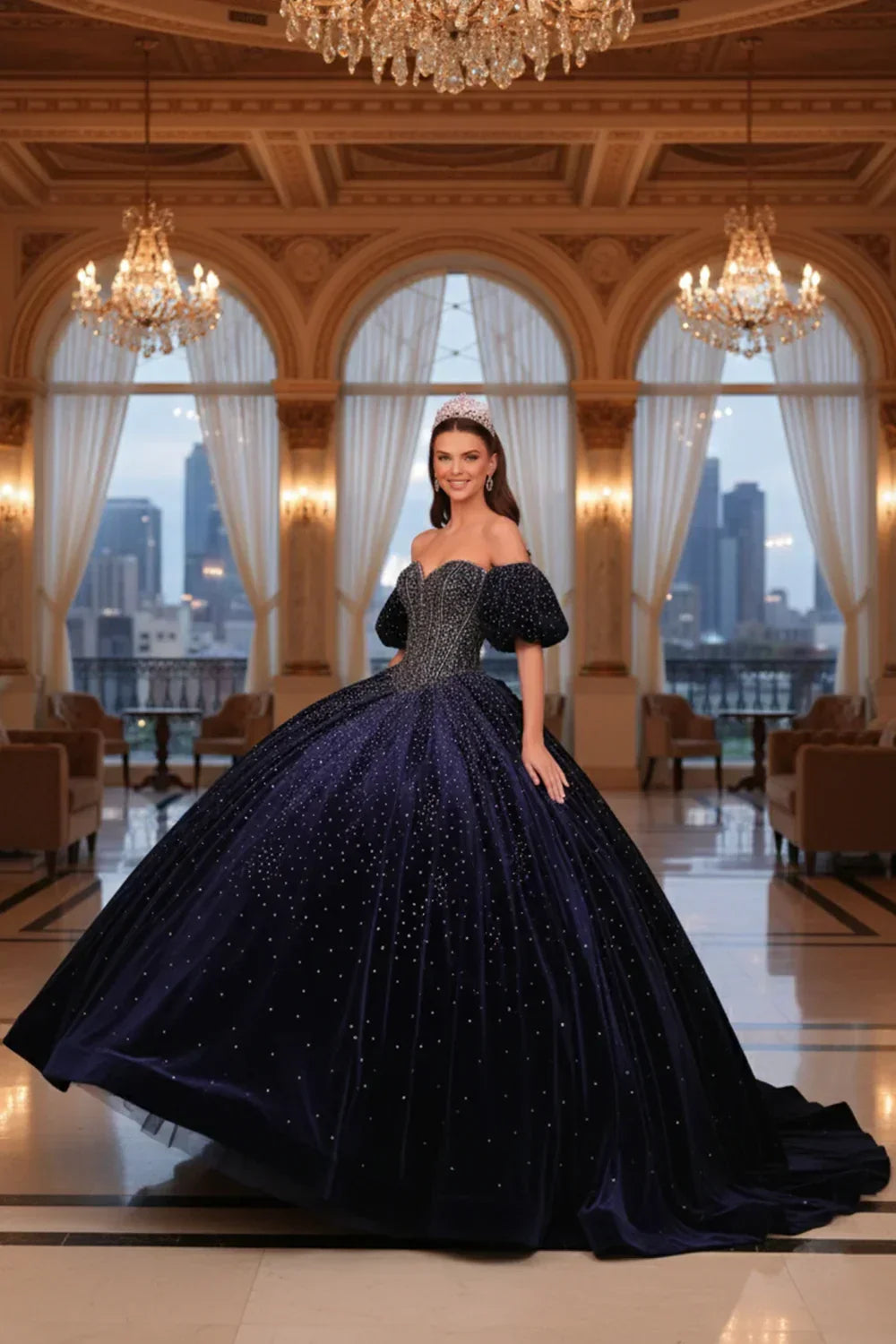 Luxurious Sparkle Ball Gown Cold Shoulder Quinceañera Dress | Promspark