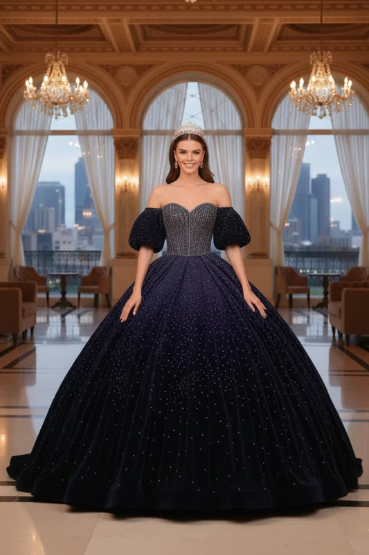 Luxurious Sparkle Ball Gown Cold Shoulder Quinceañera Dress | Promspark