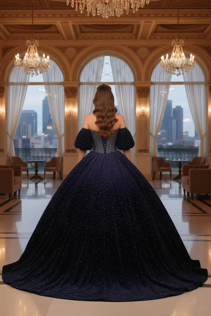 Luxurious Sparkle Ball Gown Cold Shoulder Quinceañera Dress | Promspark