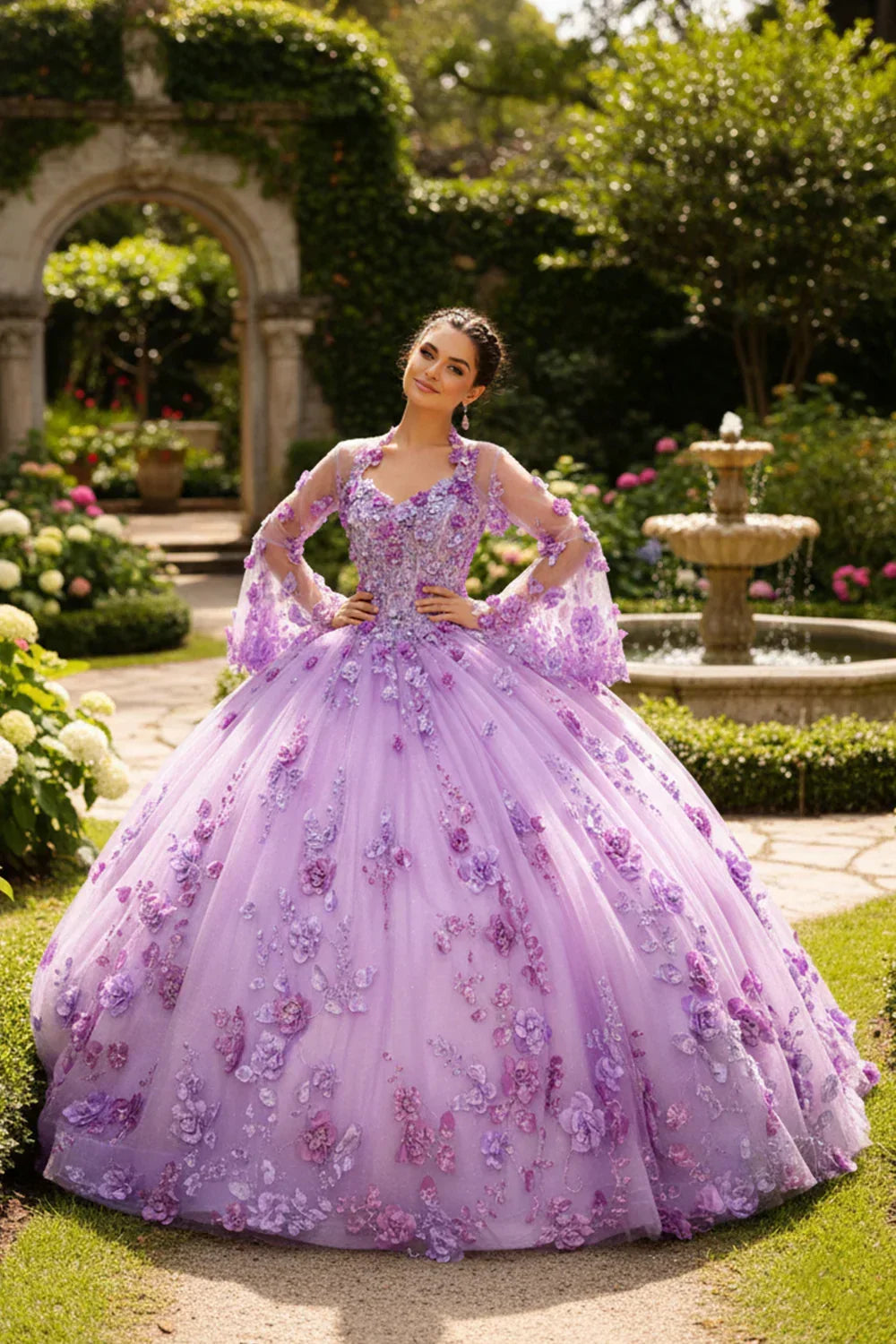 Charming Ball Gown Illusion Neck Quinceañera Dress With 3D Floral & Lace | Promspark
