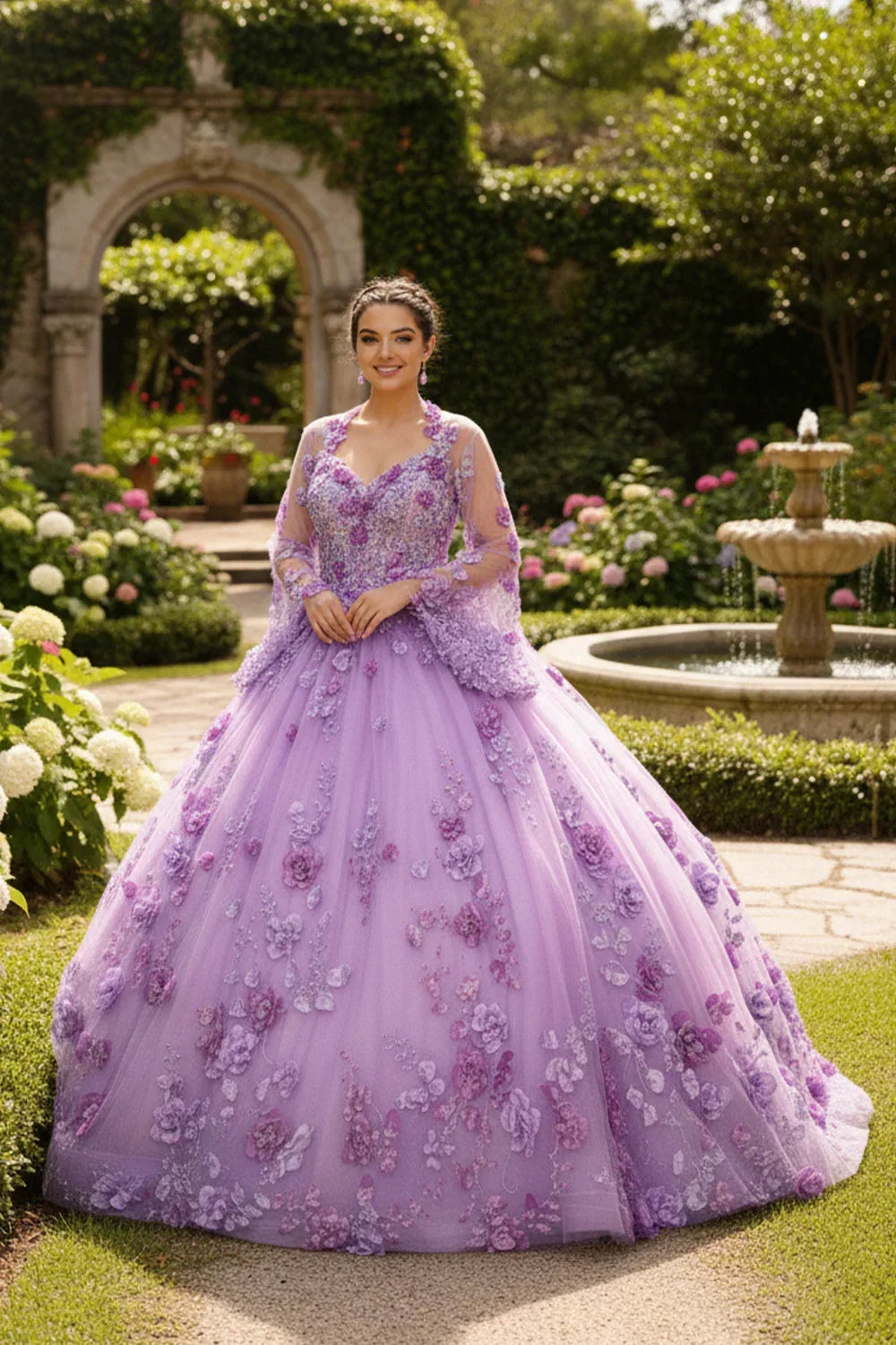Charming Ball Gown Illusion Neck Quinceañera Dress With 3D Floral & Lace | Promspark