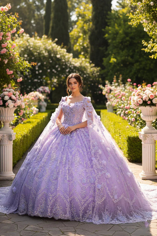 Elegant Ball Gown Off-the-shoulder Quinceañera Dress With Lace and 3D Floral | Promspark