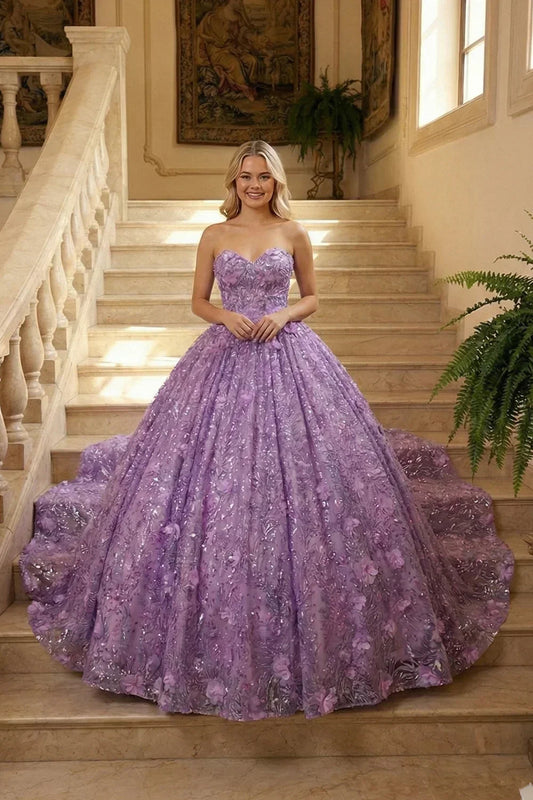 Elegant Ball Gown Strapless Quinceañera Dress With Floral Embroidery and Sequin | Promspark