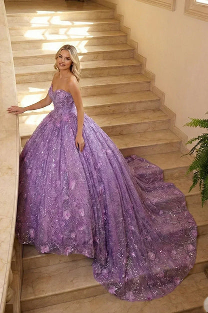 Elegant Ball Gown Strapless Quinceañera Dress With Floral Embroidery and Sequin | Promspark