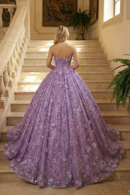 Elegant Ball Gown Strapless Quinceañera Dress With Floral Embroidery and Sequin | Promspark