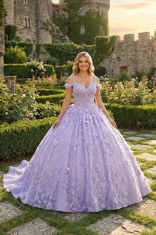 Exquisite Ball Gown V Neck Tulle Long Quinceañera Dress With Appliques And Bow | Promspark