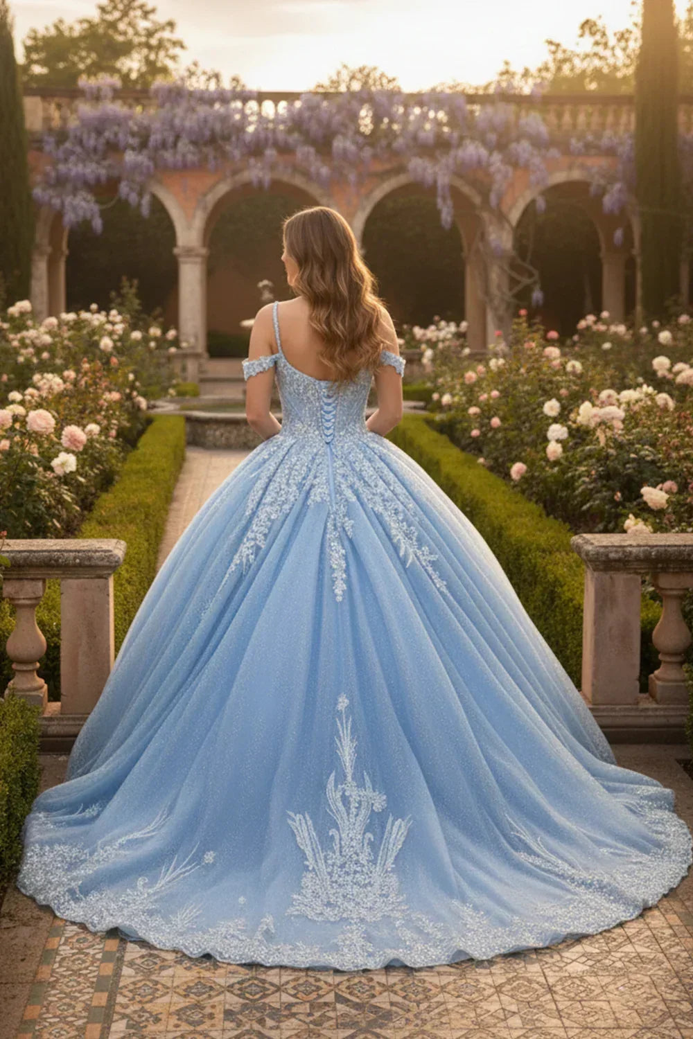 Intricate Lace Ball Gown Off-the-shoulder Quinceañera Dress With Embroidery | Promspark
