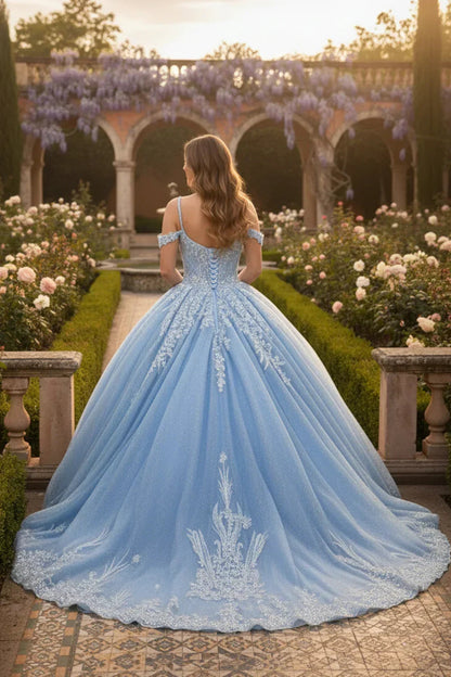 Intricate Lace Ball Gown Off-the-shoulder Quinceañera Dress With Embroidery | Promspark