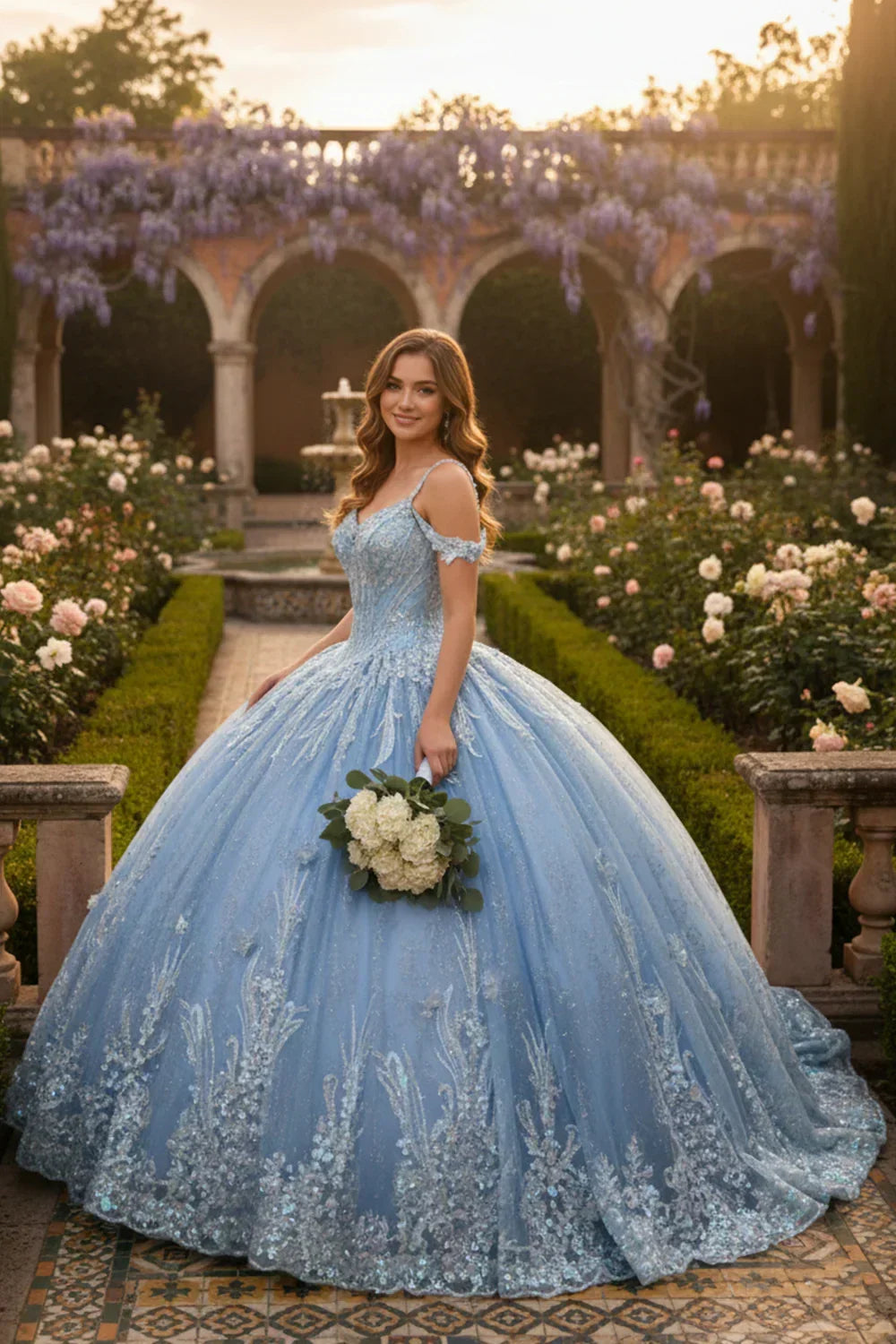 Intricate Lace Ball Gown Off-the-shoulder Quinceañera Dress With Embroidery | Promspark