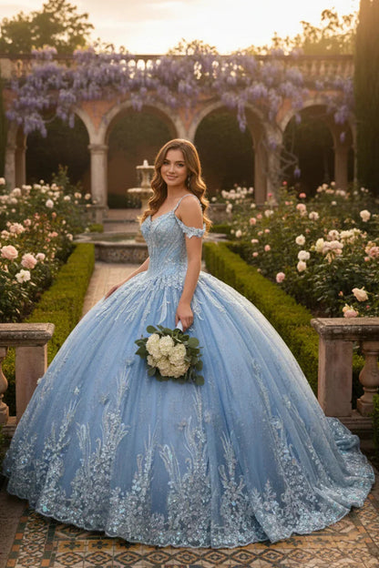 Intricate Lace Ball Gown Off-the-shoulder Quinceañera Dress With Embroidery | Promspark
