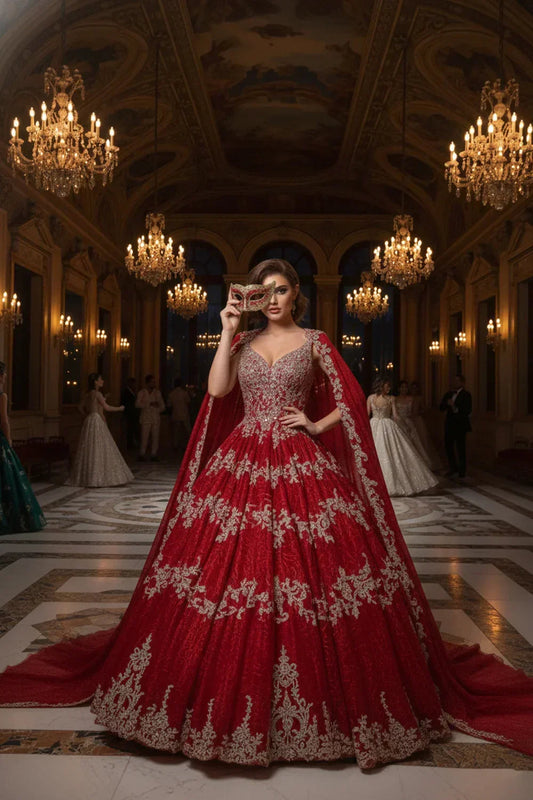 Luxurious Ball Gown Sweetheart Quinceañera Dress With Cape & Ornate Embroidery | Promspark