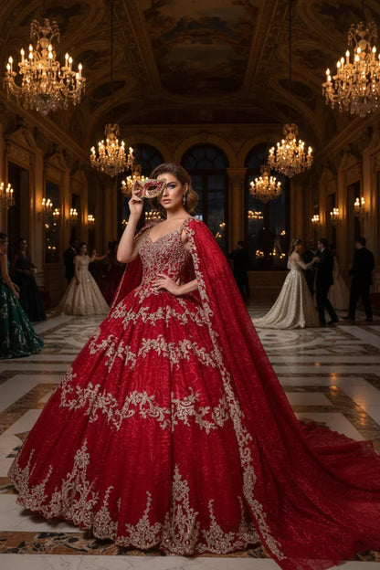 Luxurious Ball Gown Sweetheart Quinceañera Dress With Cape & Ornate Embroidery | Promspark