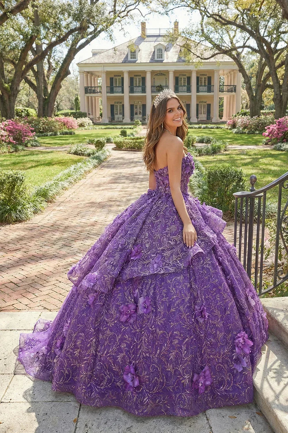 Textured Ruffles Ball Gown Illusion Off-the-shoulder Quinceañera Dress With Lace & 3D Floral | Promspark