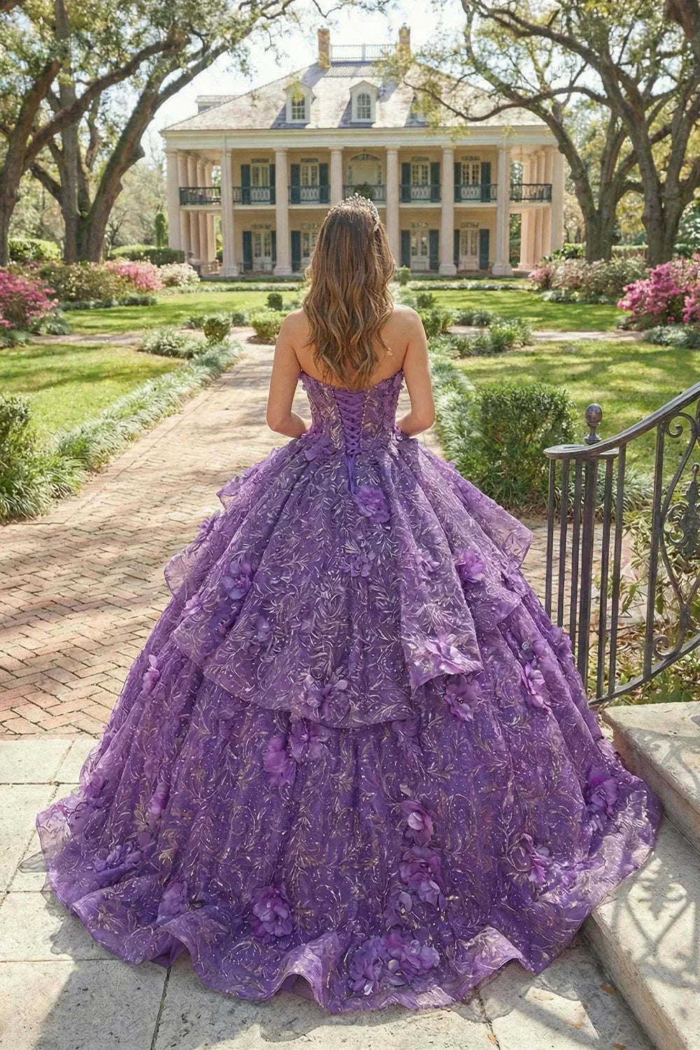 Textured Ruffles Ball Gown Illusion Off-the-shoulder Quinceañera Dress With Lace & 3D Floral | Promspark