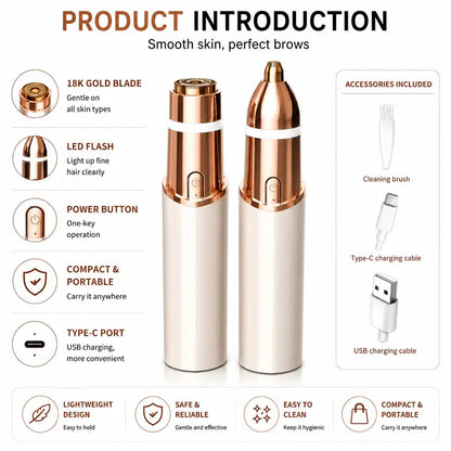 2-in-1 Facial & Eyebrow Hair Trimmer for Women | Rechargeable Face Razor for Peach Fuzz, Lip Hair & Brow Shaping