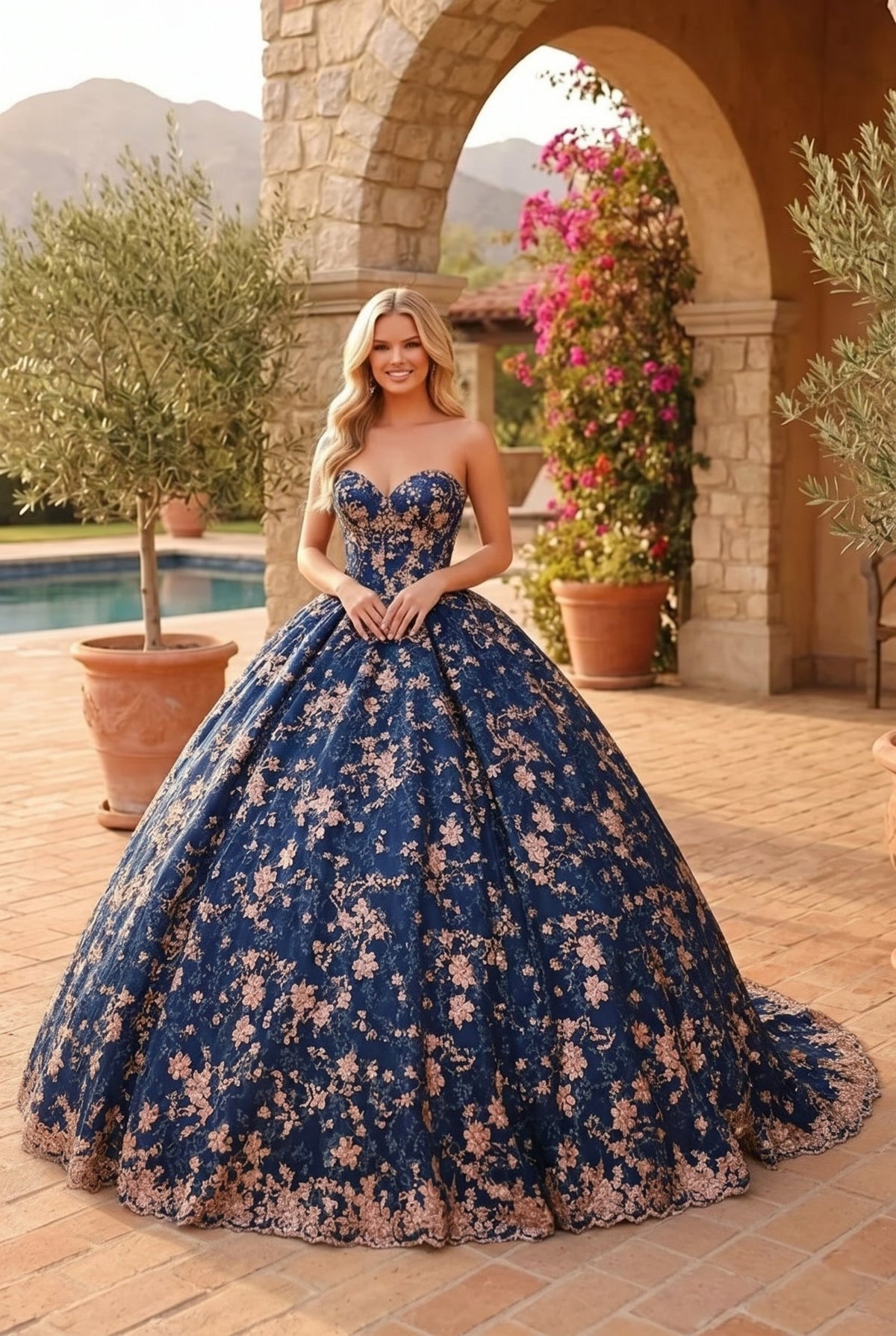 Charming Glitter Ball Gown Sleeveless Quinceañera Dress With Embroidery and Bow | Promspark