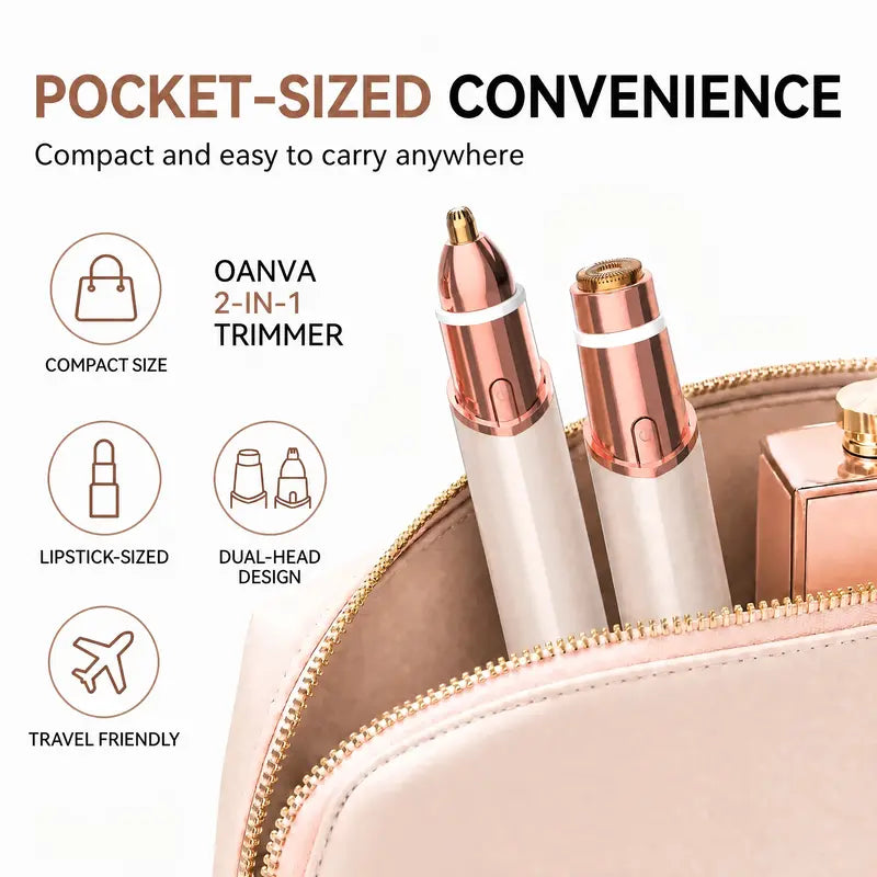 2-in-1 Facial & Eyebrow Hair Trimmer for Women | Rechargeable Face Razor for Peach Fuzz, Lip Hair & Brow Shaping